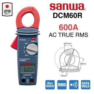 Sanwa ดิจิตอล แคลมป์มิเตอร์ AC True RMS 600A รุ่น DCM60R