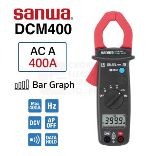 Sanwa ดิจิตอล แคลมป์มิเตอร์ 400A AC มีบาร์กราฟ รุ่น DCM400